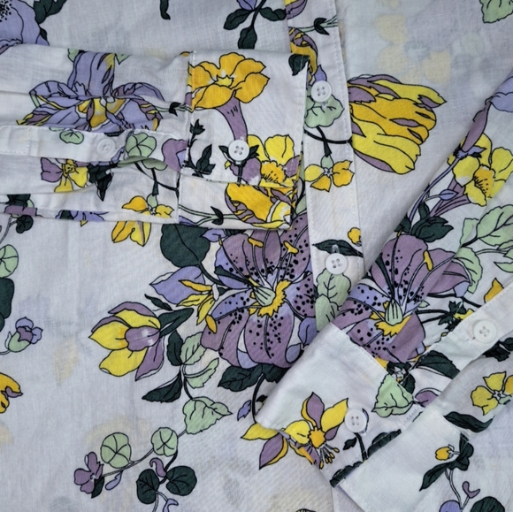 Liz Claiborne Linen Shirt Button-up Lily Floral Spring Summer Boho M - Picture 7 of 14